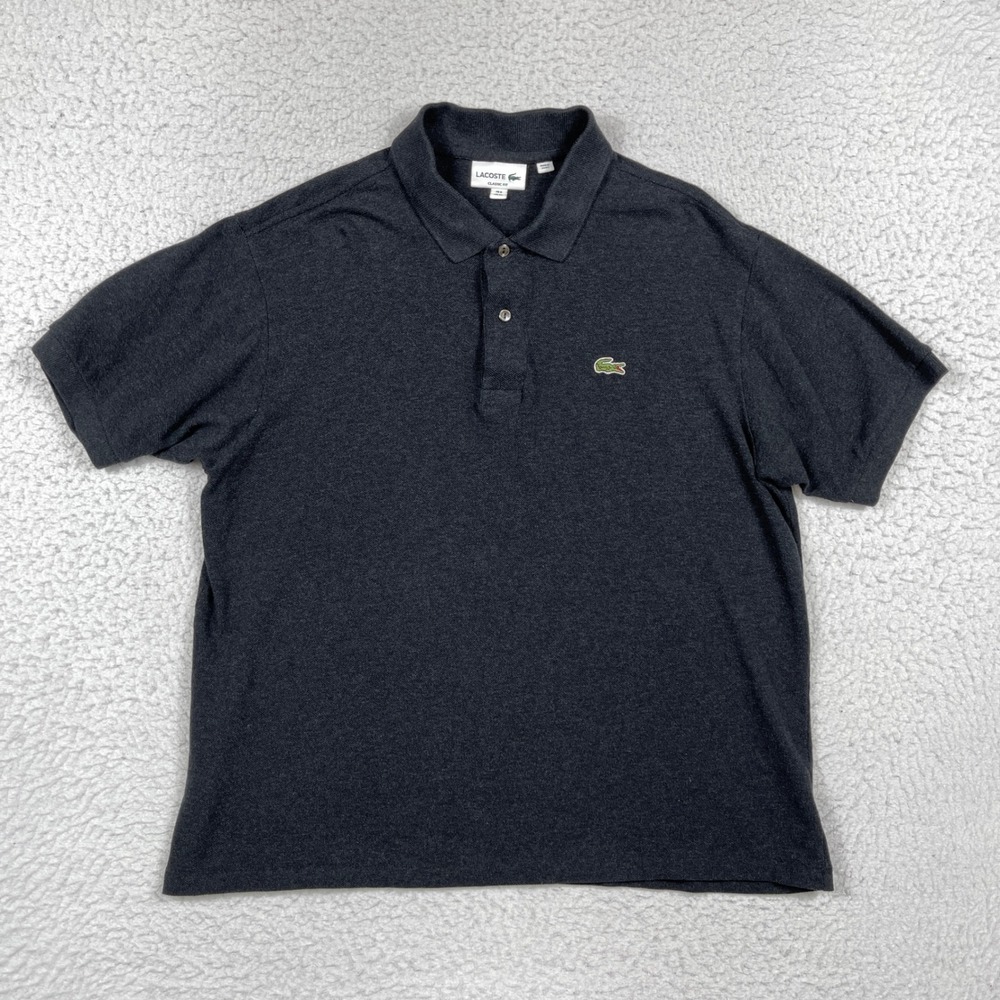 Lacoste Polo Shirt Mens XL Gray Classic Fit Logo Preppy Quiet Luxury Minimalist
